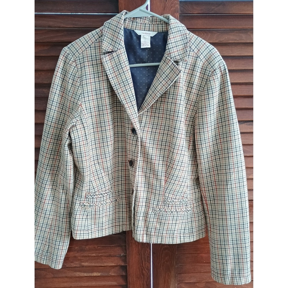 Sundance Plaid Check Blazer Jacket Size 10 Earth Tones Lined